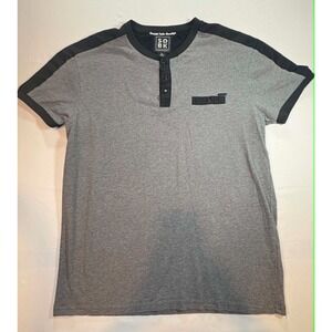 Straight Outta Brooklyn SOBK Men's L Henley Shirt Gray Black Colorblock Pocket